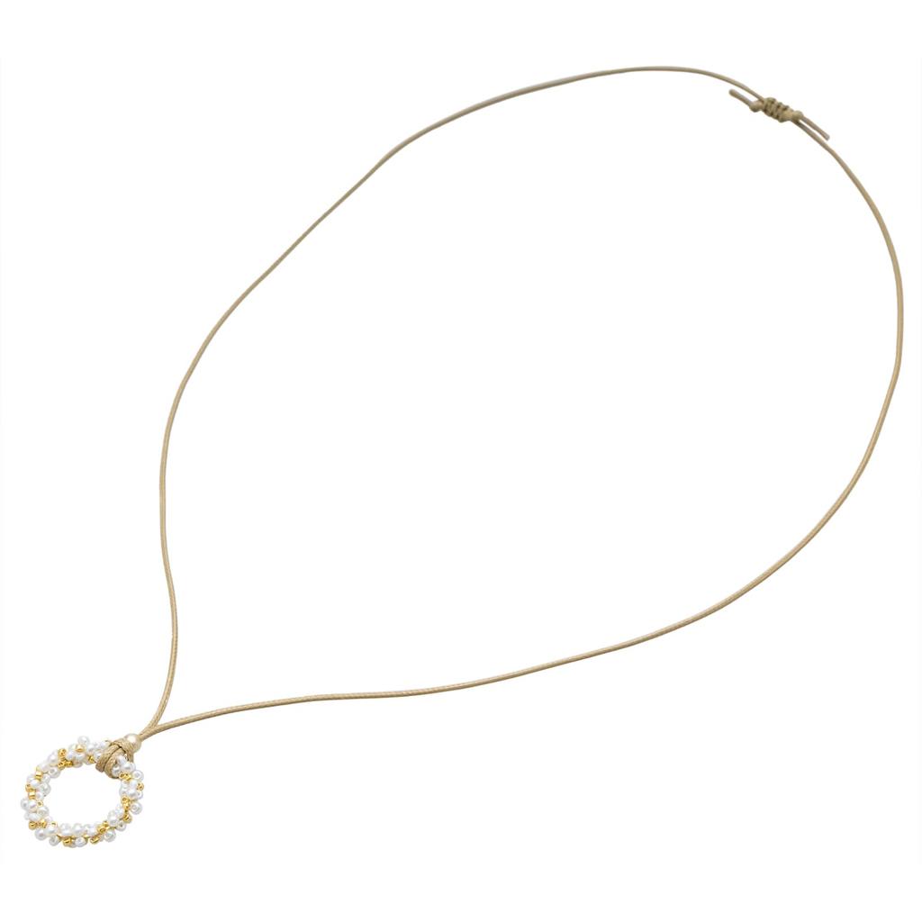 Pearl Eyeglasses Holder Sunglasses Holder Ring Necklace for Women Glass Beads White Anti-Slip MHL-32