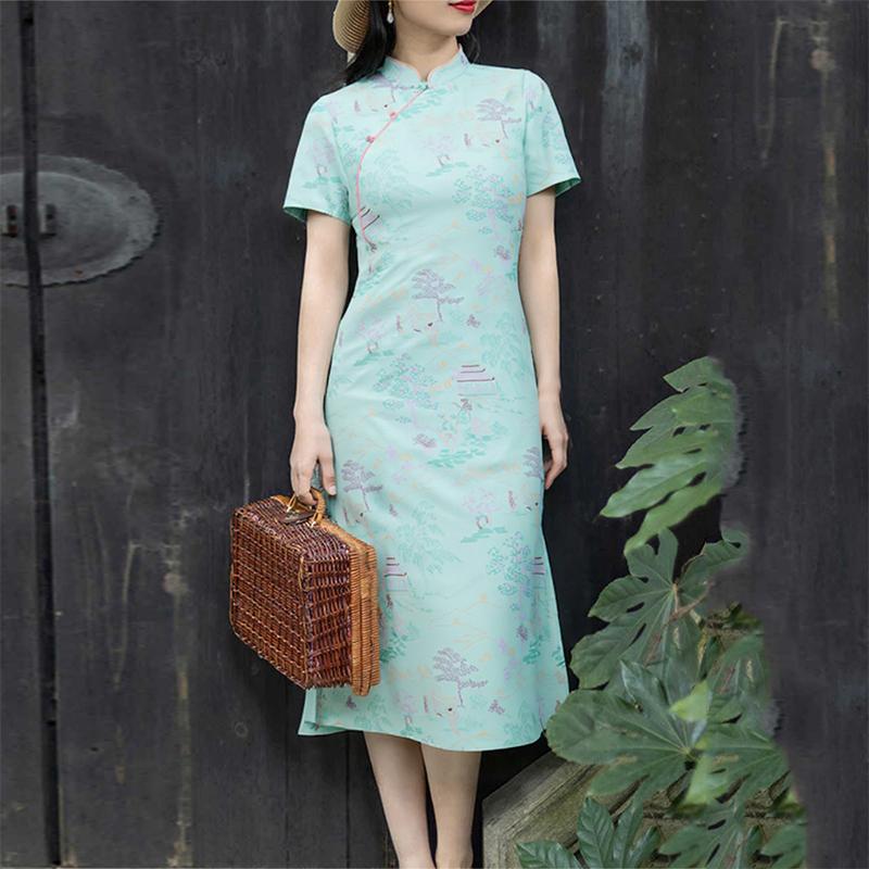 

ZANZEA Летнее Ципао Повседневное Платье Женское с Коротким Рукавом и Принтом M