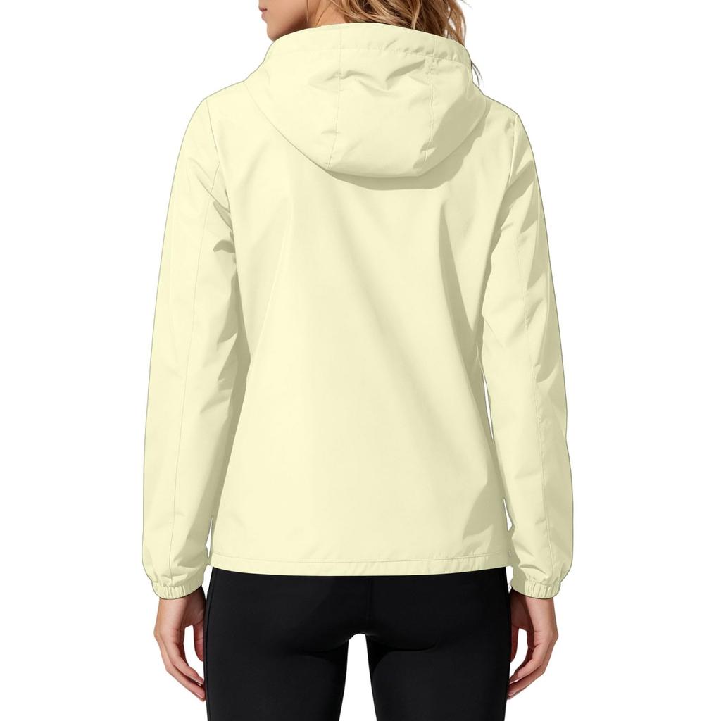 Wasserdichte Winddichte Kapuzenjacke für Damen, Leichter Reißverschluss-Regenmantel für Draußen mit Verstellbarem Kordelzug und Taschen für Reisen und Wandern