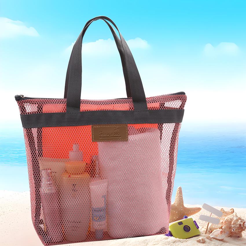 Zippered Multi-Pocket Mesh Beach, Makeup & Travel Toiletry Bag