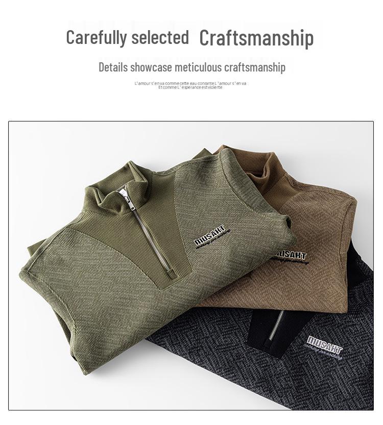 Men's Autumn 2025 Trendy Half-Zip Heavyweight Hoodie - Long Sleeve, Casual Style