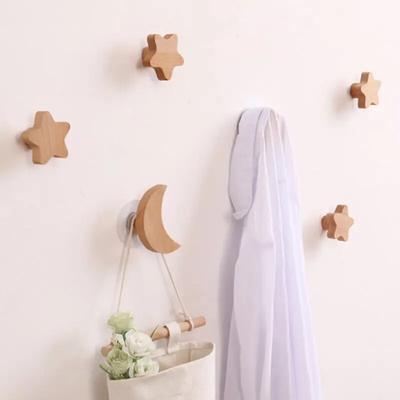 Home Decorative Hooks Wood Wall Hooks Star Key Hook Modern Creative Coat Hook Rack Wall Hanger Bag Hooks for Hanging