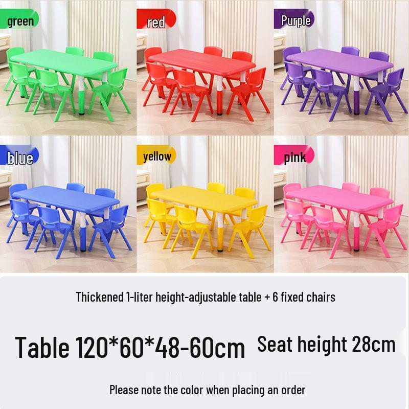 Children's Rectangular Plastic Learning Table & Chair Set with Building Block Surface