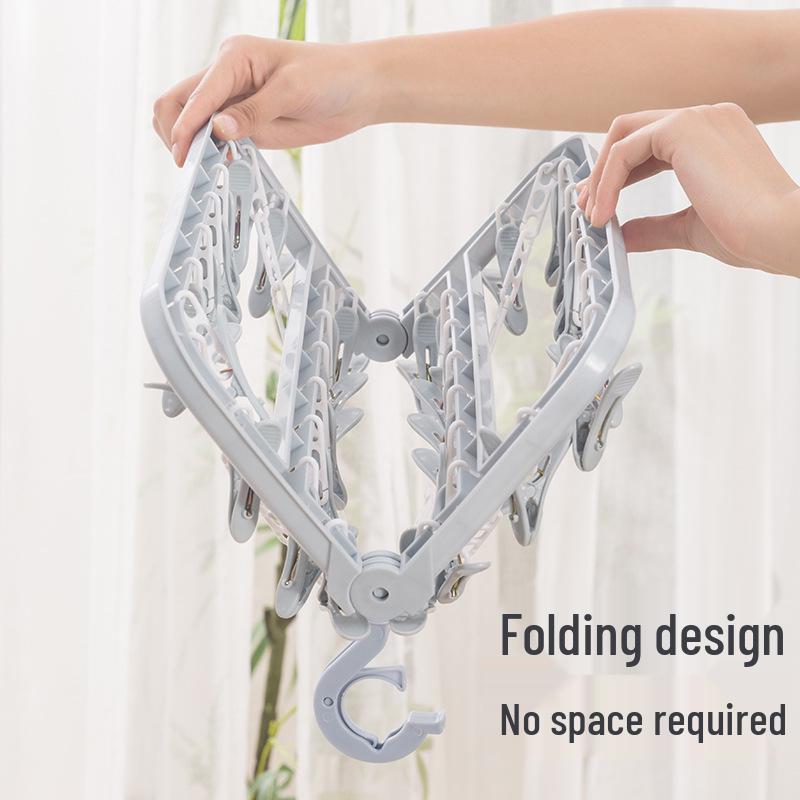 Windproof Plastic 32-Clip Multifunctional Drying Rack for Clothes and Socks, Portable for Adults and Children.