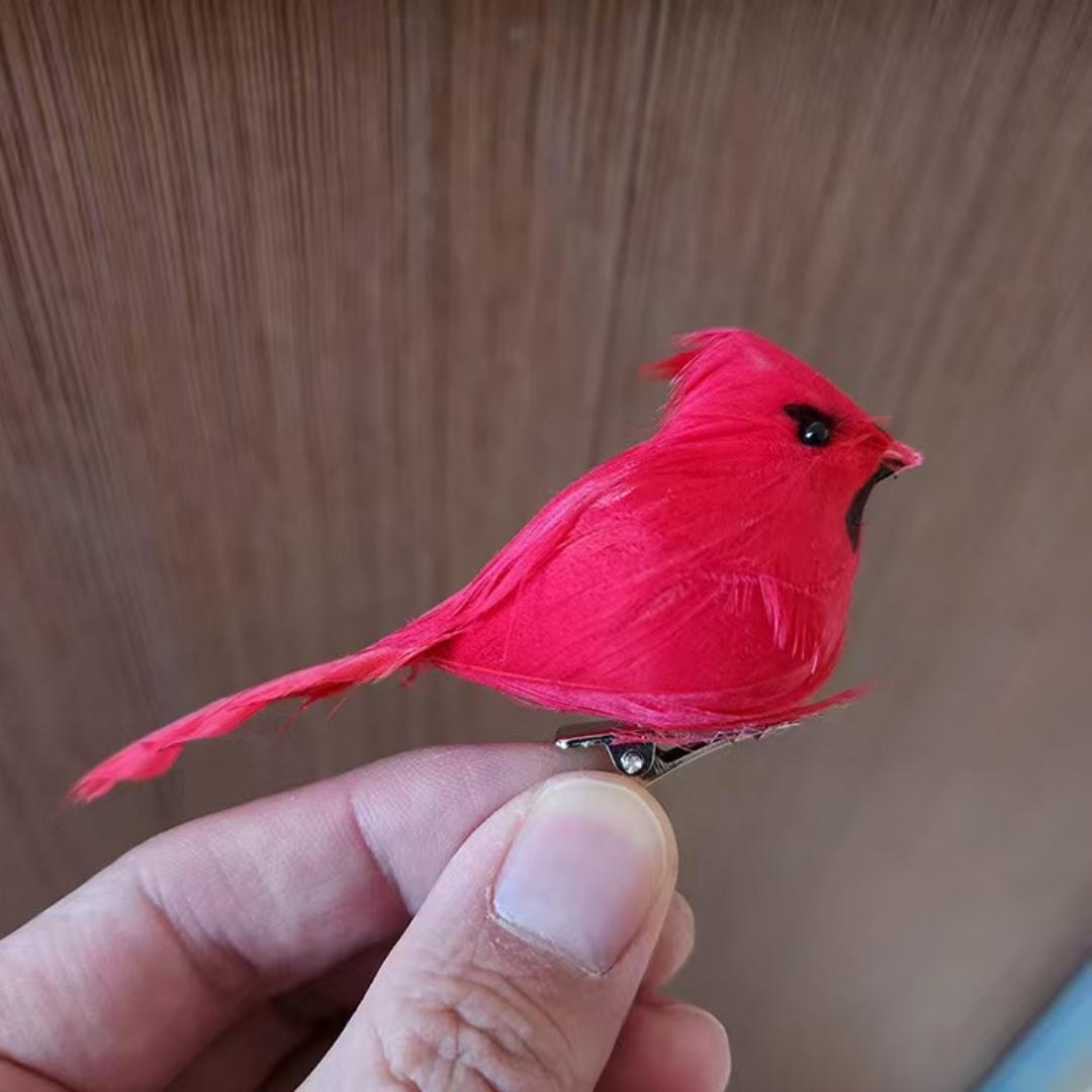 Artificial Red Cardinal Birds Clip on Pine Branches Christmas Realistic Feathered Birds with Clip for Christmas Tree Decor красный