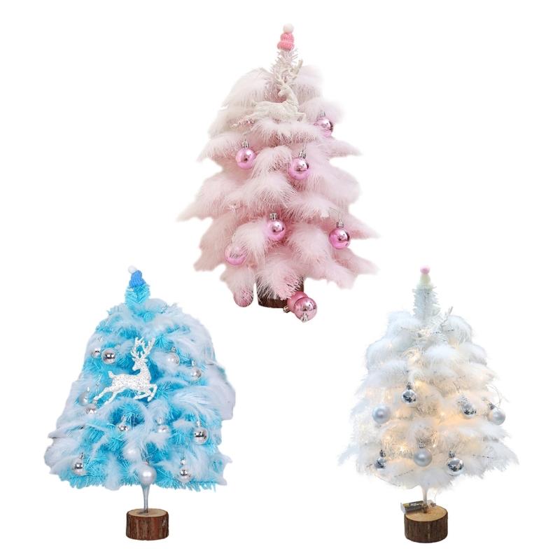 Delightful Mini Feather Christmas Tree with Light Ornaments Tabletop Christmas Tree, Easy To Assemble Cheerful Designs
