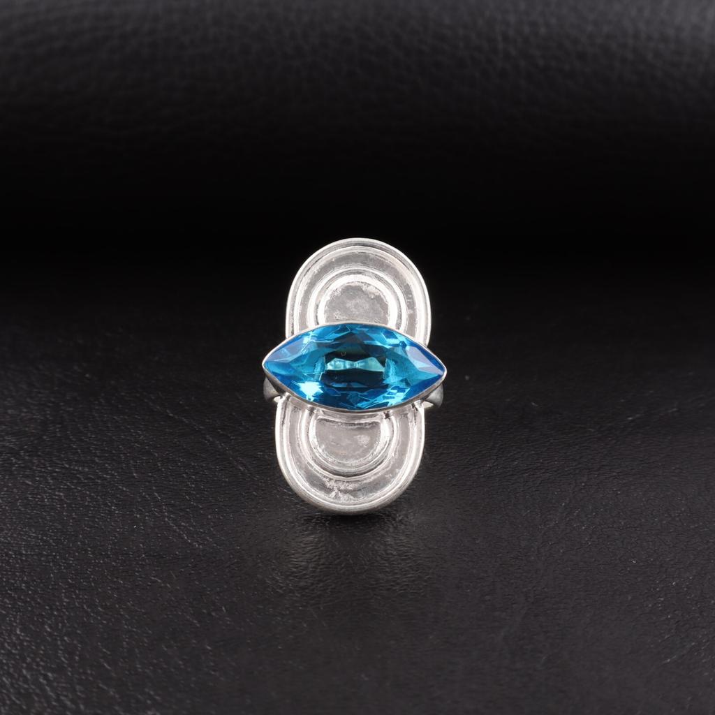 Swiss Blue Topaz Gemstone 925 Sterling Silver Jewelry Handmade Engagement Ring RR-34-12