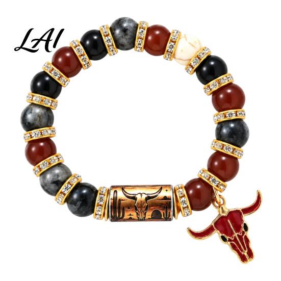 Cute Owl Cat Bird Bracelet Stretch Deer Beaded Bracelet Retro Animal Bead Bull Skull Birthday Present for Her Elastic Boho Women Autumn Holiday