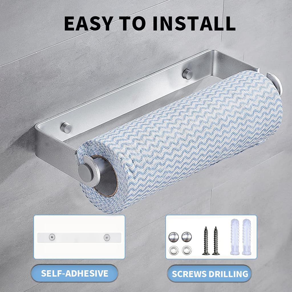Space Aluminum Kitchen Roll Holder Wall Mounted Paper Towel Holder Kitchen Under Cabinet Roll Paper Holder for Bathroom Kitchen