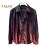 Men Shirt Turn-down Collar Loose Glossy Surface Single-breasted Loose Long Sleeve Top Club Party Casual Formal Wear Shirt