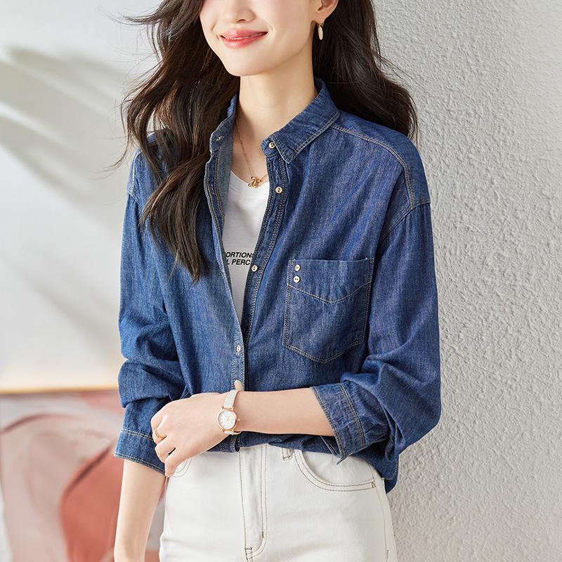 

Новая модная и повседневная джинсовая рубашка темно-синего цвета в корейском стиле для весенней женской одежды XXL