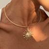 Fashion Style Face Sunflower Pendant Metal Collar, Personalized Simple Clavicle Ring Decoration