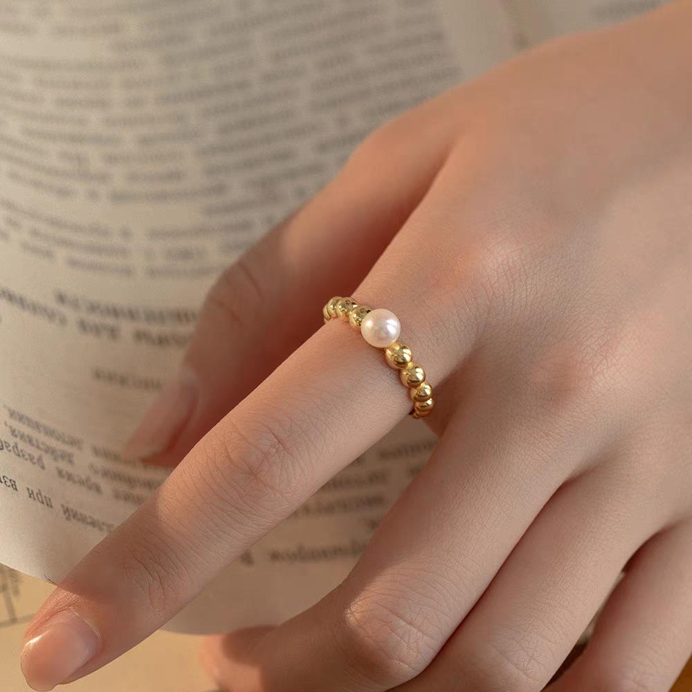 Nearly Flawless Freshwater Pearl Ring, 5-6mm, Strong Luster, S925 Silver by Hainian Jewelry