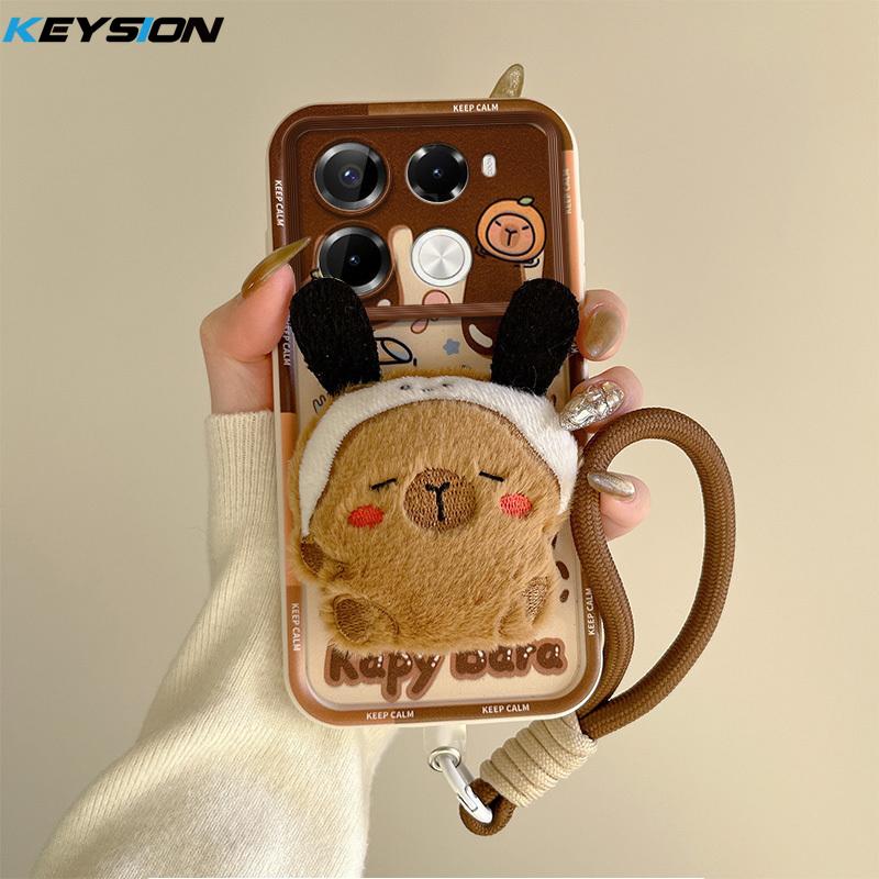 KEYSION Roztomilý 3D kreslený plyšový obal pro Infinix Note 40 Pro+ 5G se šňůrkou, silikonový nárazuvzdorný kryt na telefon pro Infinix Note 40 5G