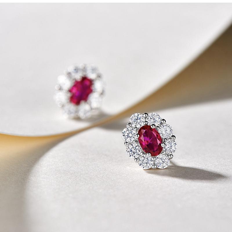 Exquisite Simulation Ruby Stud Earrings, Oval Fashion Trendy Temperament Earrings, High-End Generous Women'S Earrings