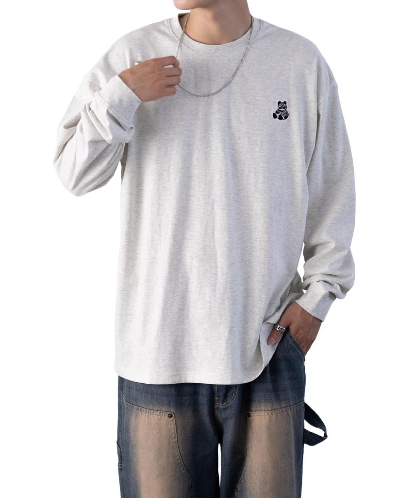 IMPROMES Casual SIDEWAYSTANCE Embroidered Downer Panda Long Sleeve T-Shirt, Men's, Oatmeal