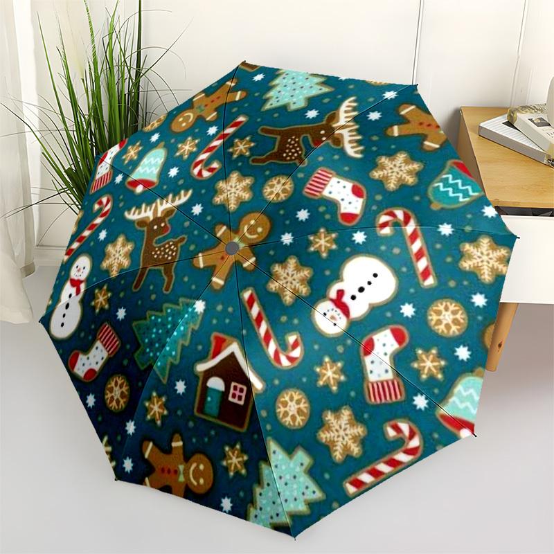 1pc Christmas Cookies Pattern Umbrella with Plastic Handle,Vibrant Cartoon Pattern,Multi-functional UmbrellaPT252