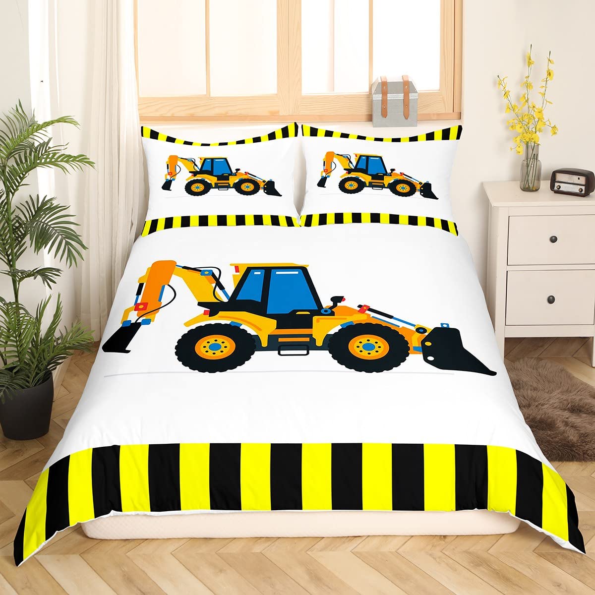 

Tck Excavator Bedding Set,Under Constction Comforter Cover,Cartoon Car Duvet Cover Twin Machinery Equipment Bedspread Cover (135x200cm)