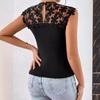 Summer Sleeveless Black Lace Blouse Women O Neck Hollow Out Slim Fit Elegant Shirt Female Lace Splicing T-shirt Casual Fashion Tops 541