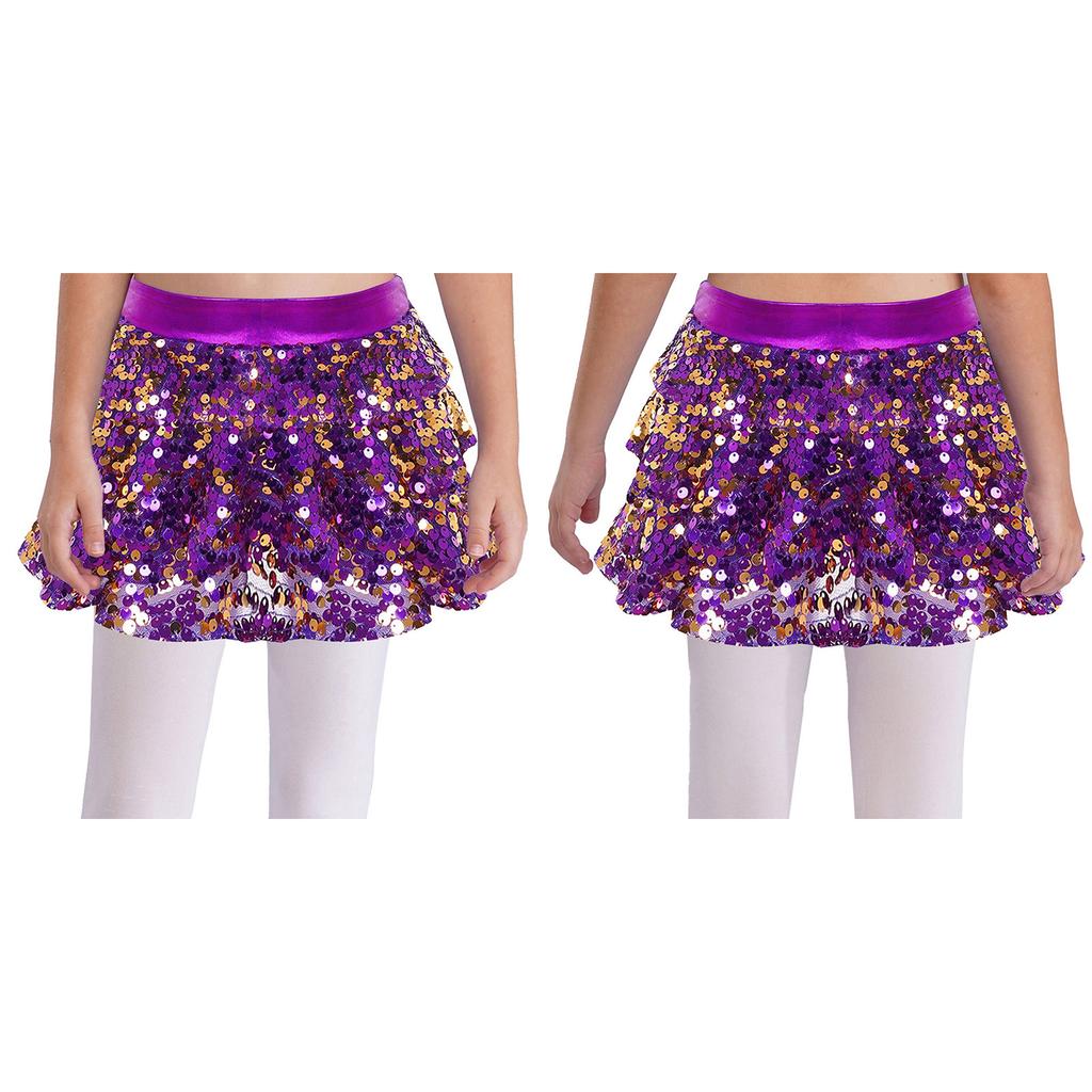 Kids Girls Sequin Metallic Skirted Shorts Jazz Latin Dance Outfits Performance Costume Dancewear