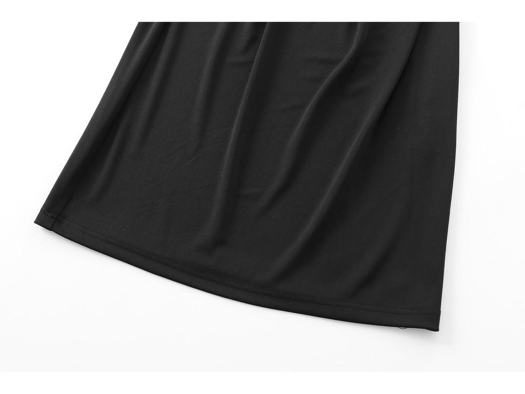 2025 Spring Sleeveless Slim Fit Midi Dress with Draped Collar and Back Tie Detail - European & American Style Women's Fashion