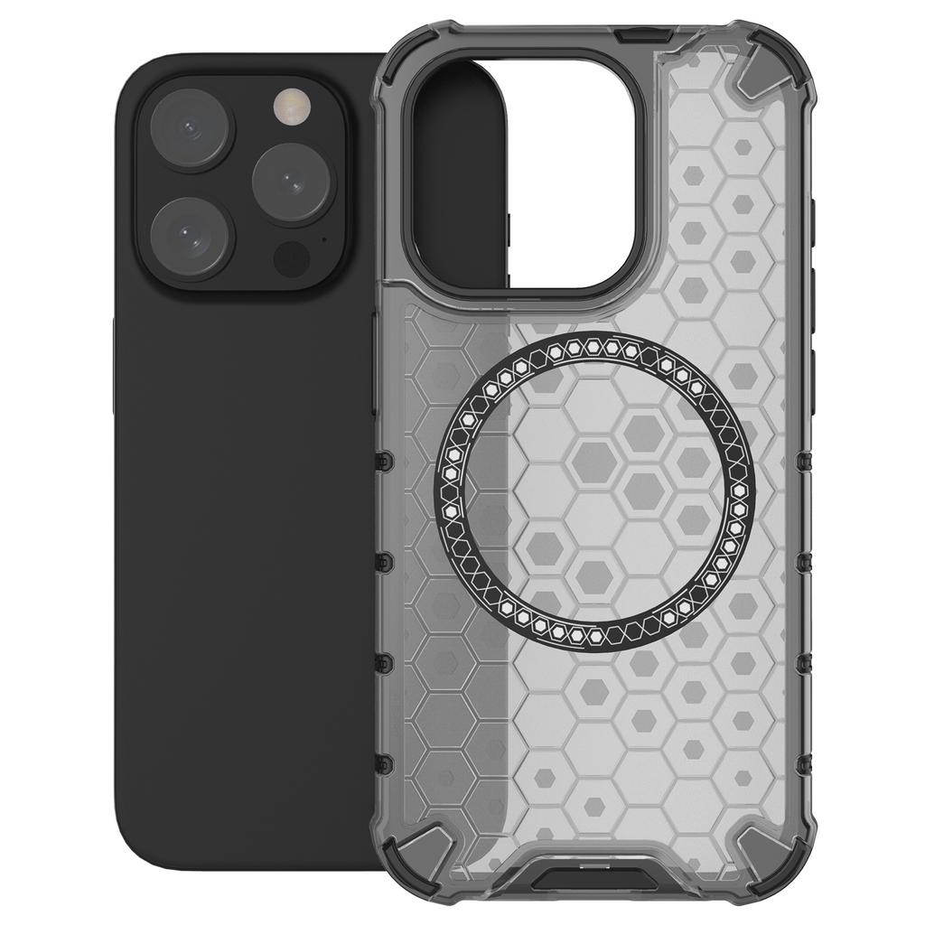 For iPhone 15 Pro Magnetic Case Honeycomb Texture TPU+PC Anti-drop Phone Cover