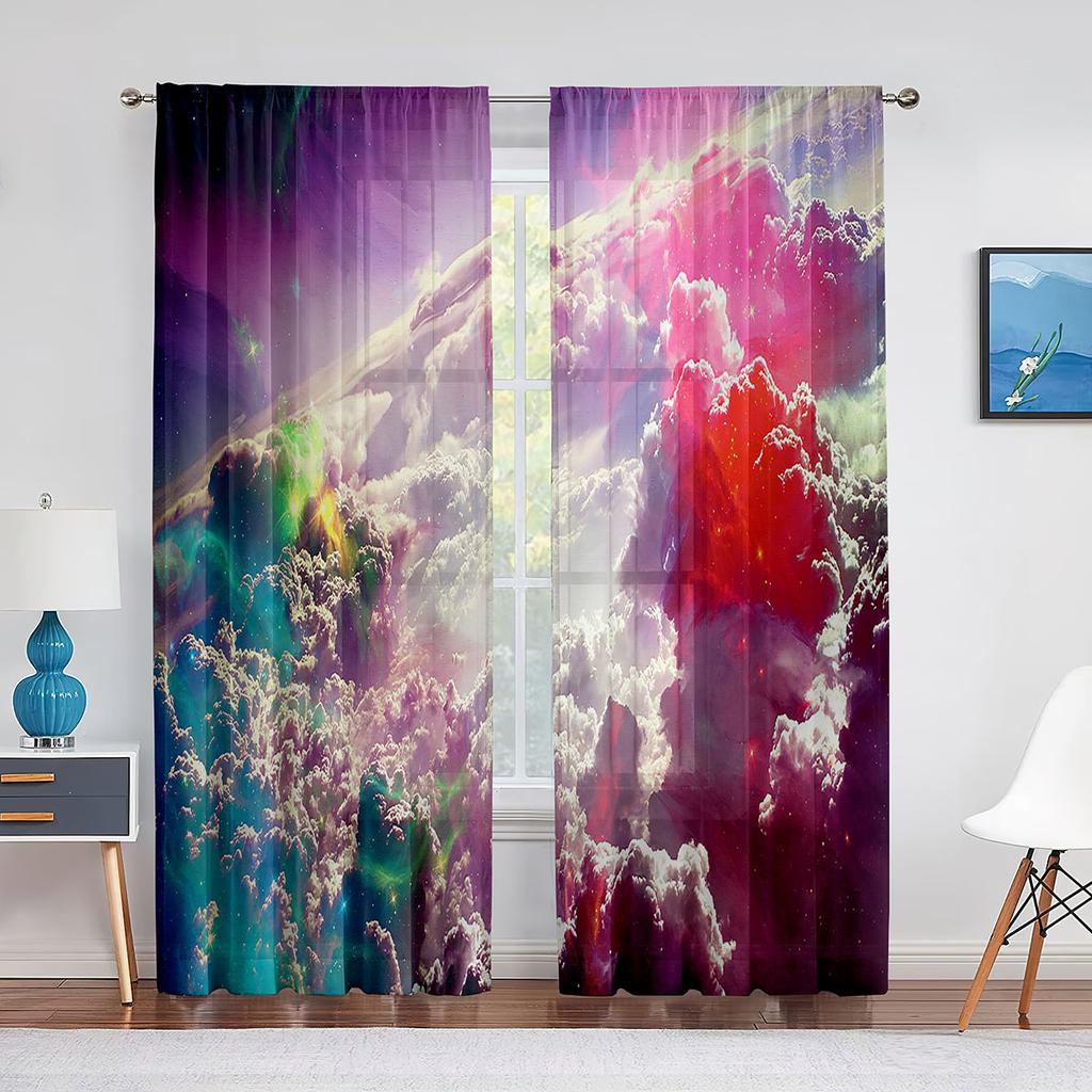 Fantasy Clouds Pink Purple Blue Tulle Curtains for Living Room Decorations Chiffon Sheer Voile Kitchen Bedroom Curtain Drapes