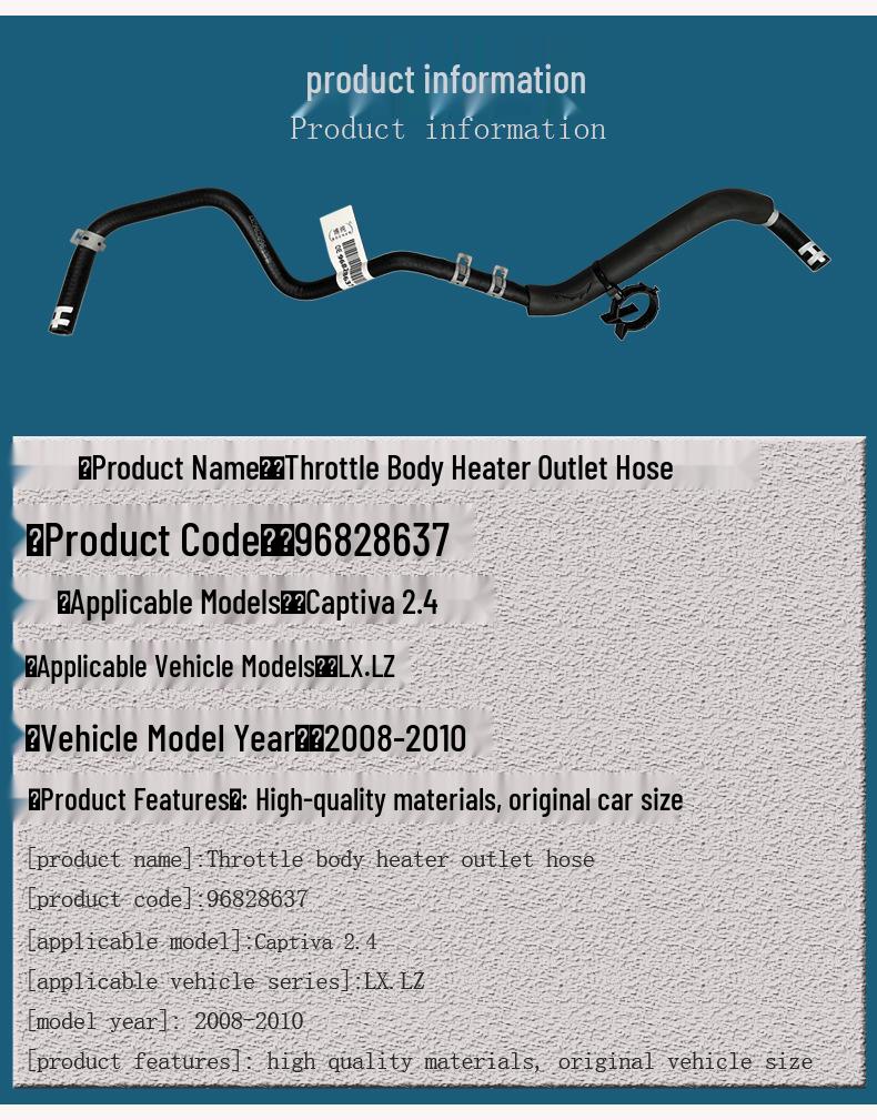 Chevrolet Captiva 2.4 Engine Water Tank Throttle Body Heater Hoses