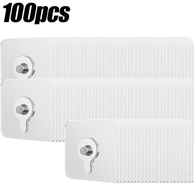 10/150x Transparent Wall Hook Stickers No Drilling No Nail Self-adhesive Photo Frame Clock Screw Hooks Hangers Holder Organizers