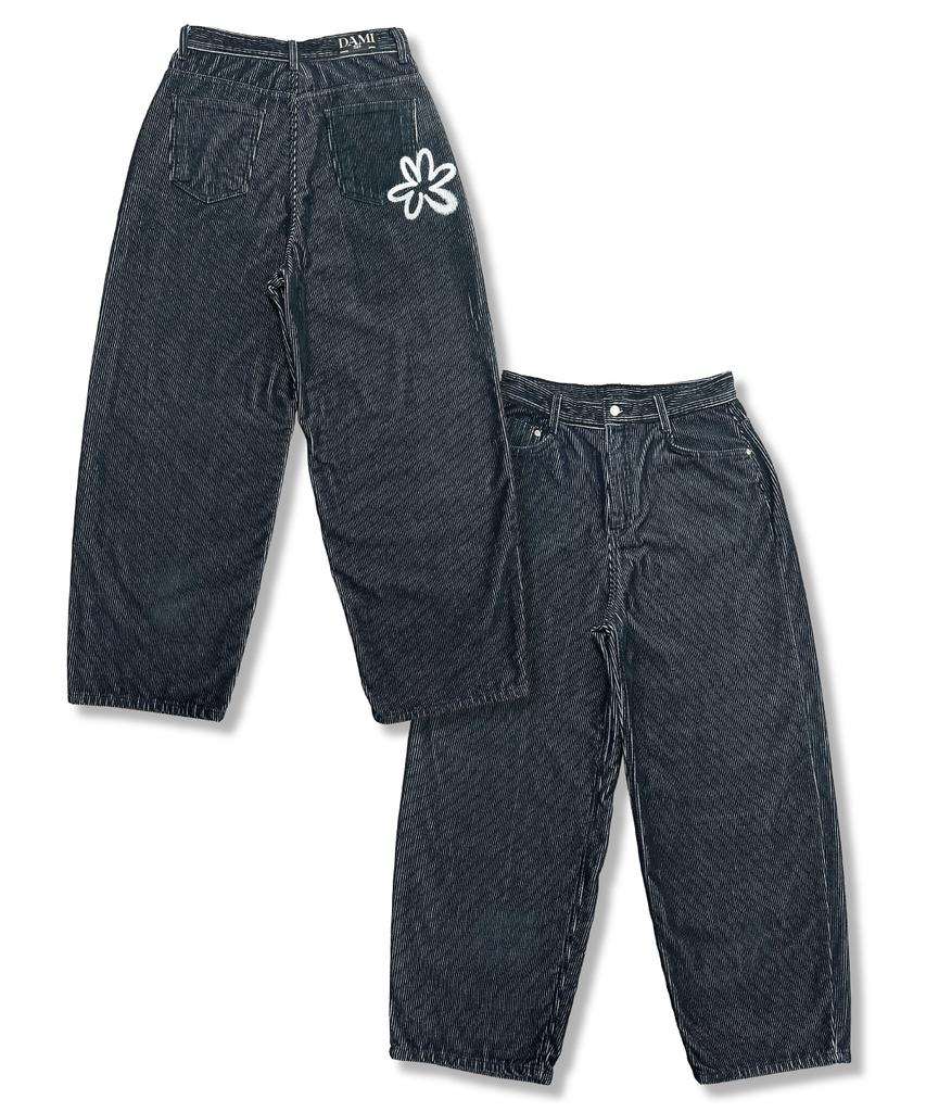 Damiswi Flower Spray Corduroy Balloon Pants_Navy