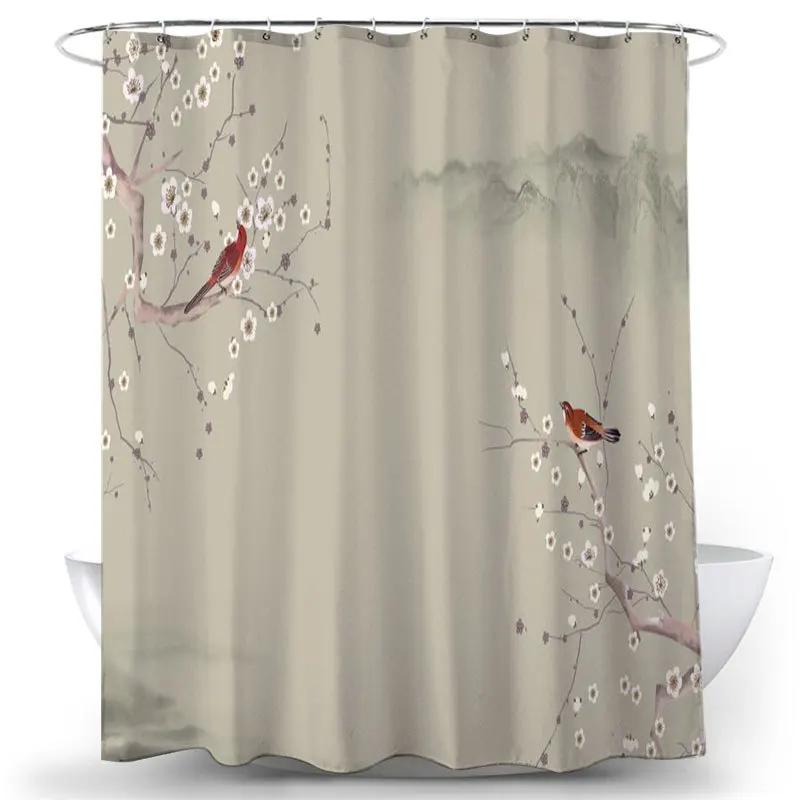 Flower And Bird Shower Curtain Waterproof Bathroom Decorative 3D Printed Fabric Decorative Shower Curtain Cortina De La Ducha