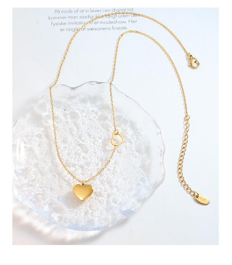 Blogger's Double Peach Heart Necklace: 18K Gold-Plated Titanium Steel Clavicle Chain P221