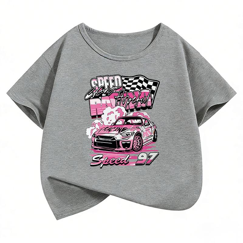 Streetwear Car Design T-Shirt Printed T Shirt Girls' Summer Cartoon Short Sleeve Tops T-Shirts Cute Girls Clothing