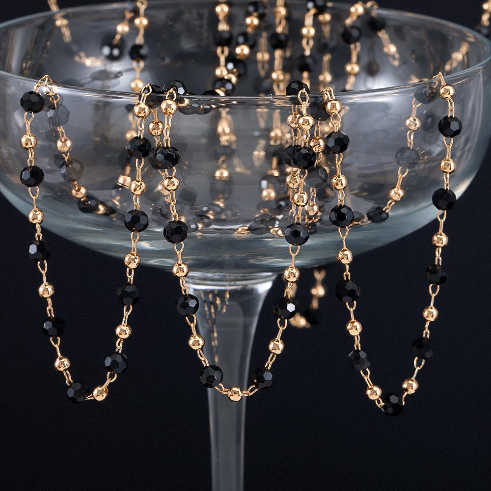 

1meter 4mm Crystal Black Transparent Beaded Copper Chains Glass Beads Necklace Gold Color Chain for DIY Jewelry Making Component 4mm Crystal чёрный