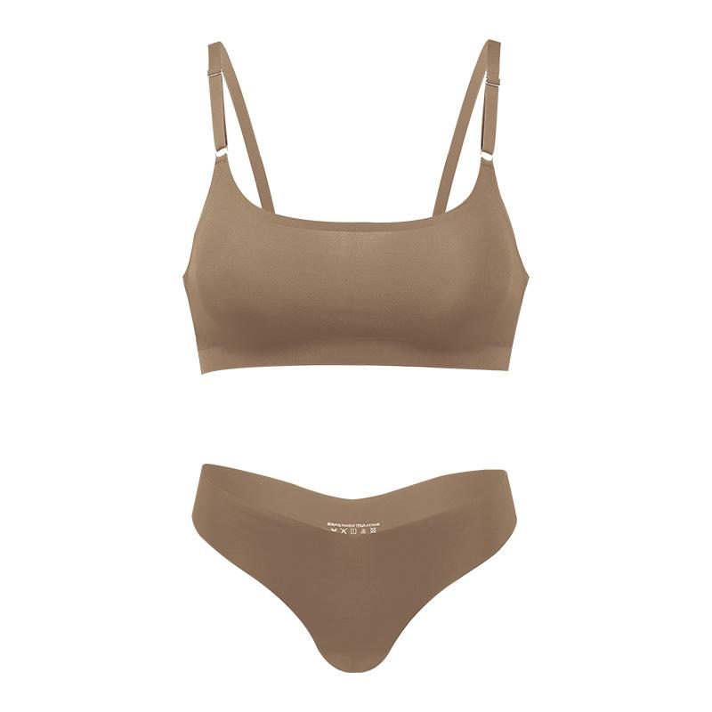 

Высококачественный новейший дизайн, размер США, стильный, сплошной ледяной шелк, бесшовный беспроводной бюстгальтер и комплект женского нижнего белья S