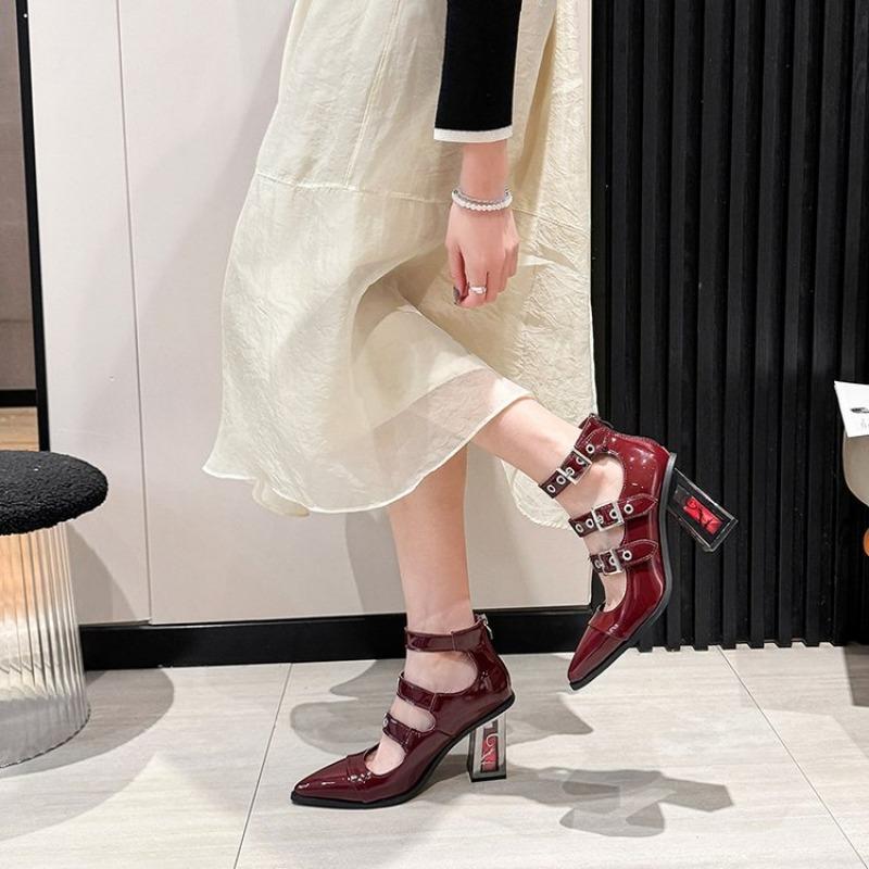 Mode Dicke Sohlen mit spitzer Schnalle Flacher Ausschnitt Wasserdicht Plateau Mode Allround Bequem Rutschfest Damen Einzelne Schuhe