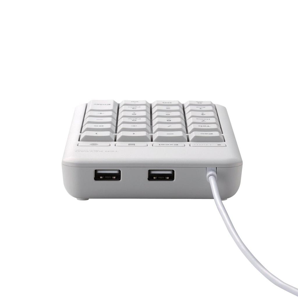 ELECOM Tenkey Medium with USB Hub and Pad, Wired, Size, Membrane, Heavy-Duty, Hotkeys, White, TK-TCM015WH