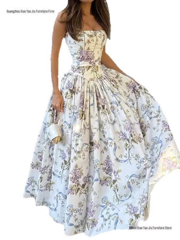 European-American Women's Retro Elegant French Style Spaghetti Strap Dress