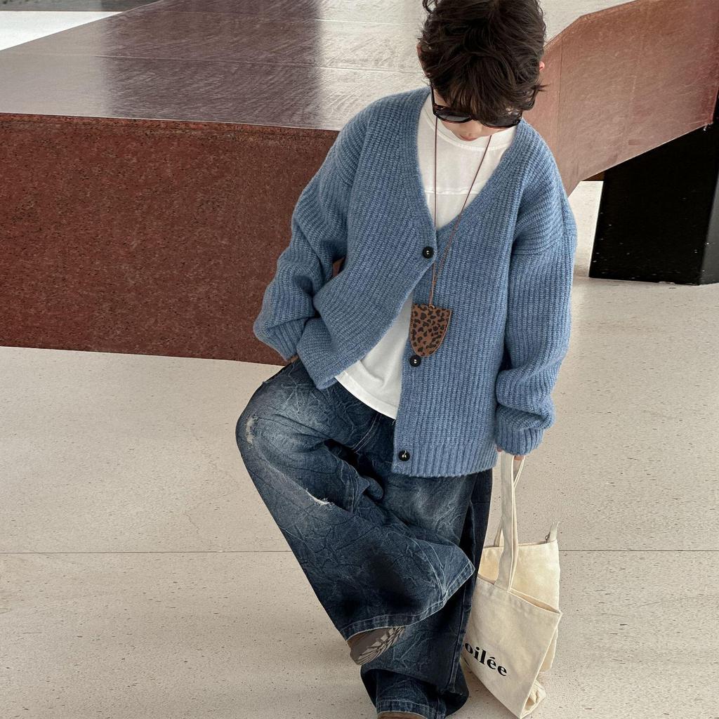 Boys' Wool Knitted Cardigan - 2025 Autumn Style Korean Version