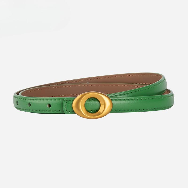 French Simple Oval Button Genuine Leather Belt for Women with Versatile Dress Trouser Leather Decorative Belt for Women