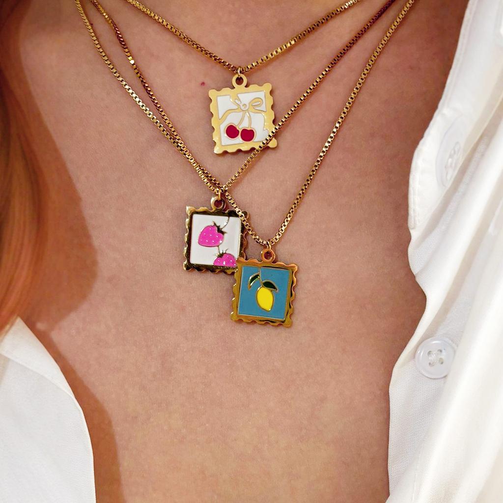 Vintage Style Cherry/Strawberry/Lemon Charm Necklace Adjustable Length Neckchain Dainty Jewelry for Summer Vibes
