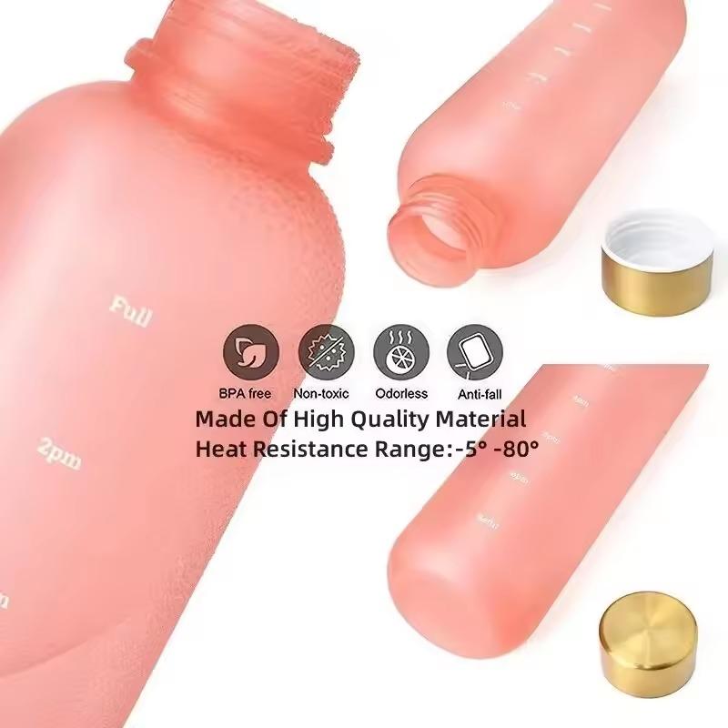 Tazza Spaziale in Plastica da 1000ML Trasparente Opaca ad Alta Capacità Tazza d'Acqua con Tappo in Rame Borraccia Sportiva con Indicatore del Tempo per Studente