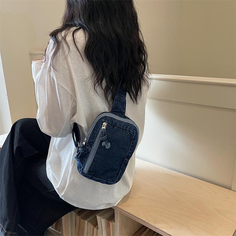 Borsello da Petto in Denim Borsa a Tracolla Multi-Tasca Borsa a Spalla Vintage