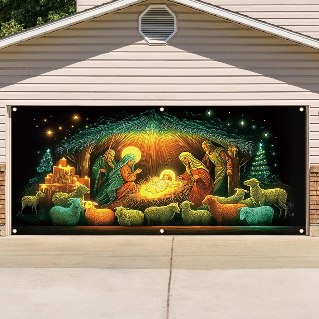 Christmas Front Door Cover Religious Fluorescent Front Door Jesus Scene Backdrop Hanger Backdrop Christmas Decoration For Indoor