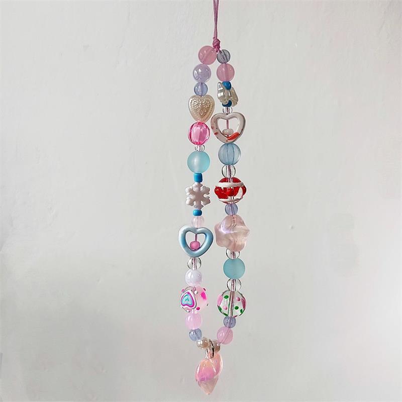Cute Sweet Star Heart Love Beaded Phone Lanyard Strap Keychain Pendant Phone Chain Wrist Rope Bag Ornament Girl Phone Charm Gift