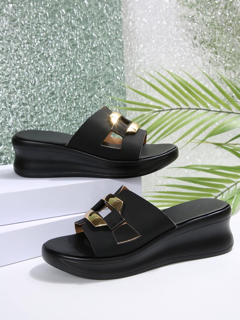 2025 summer new wedge heel sandals non-slip thick-soled muffin shoes high-heeled sandals one-word drag sequined women's slippers