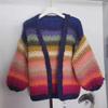 Women's Handmade Chunky Knit Rainbow Stripe Cardigan