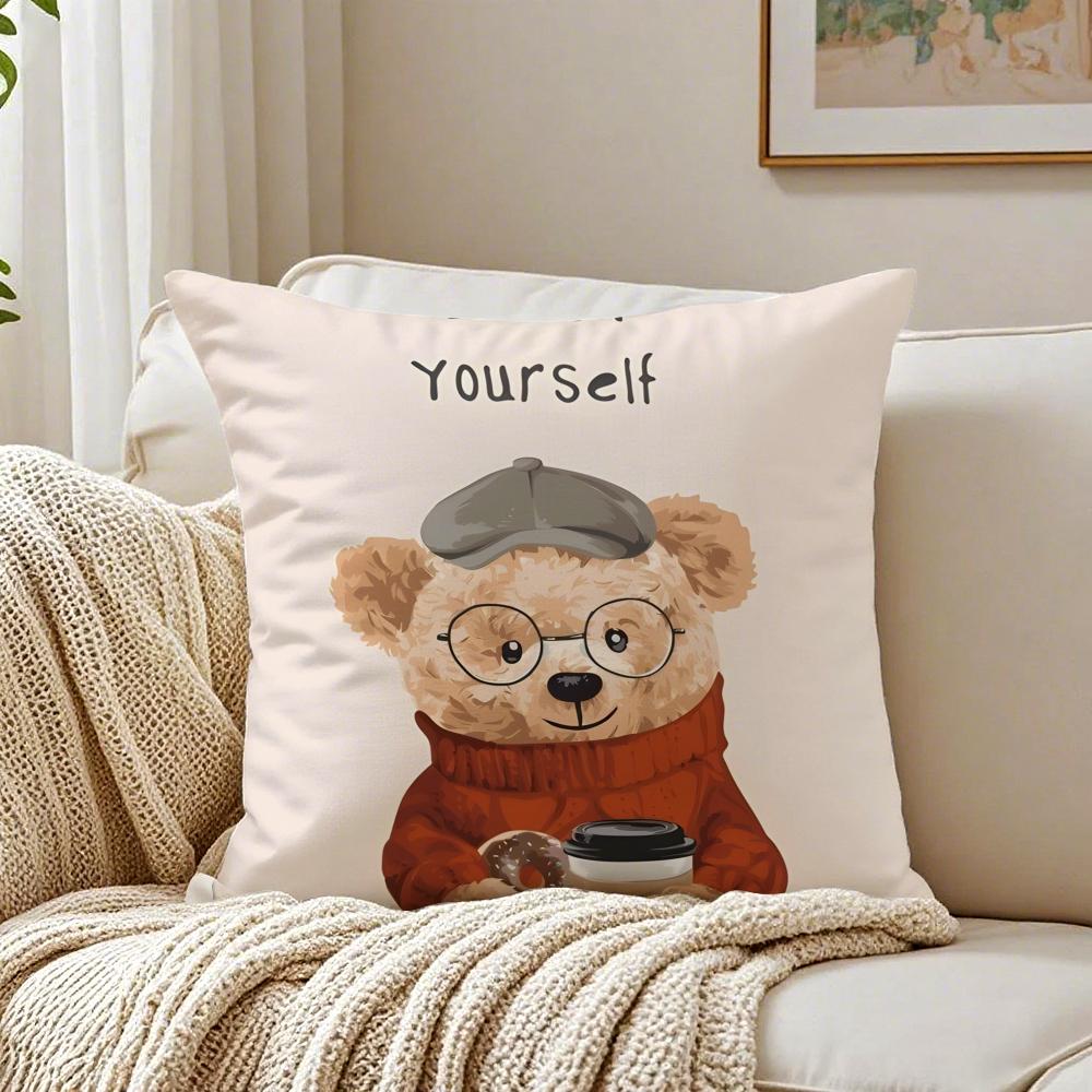 Cute Accompany Children Teddy Bear Cushion Cover Linen Pillowcase Soft  for Sofa Bed Home Room Decor
