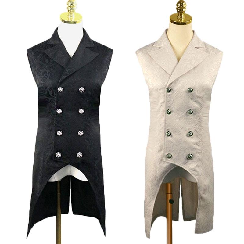 Retro Herr Steampunk Svansrock Jacquard Västrock Med Nedvikt Krage