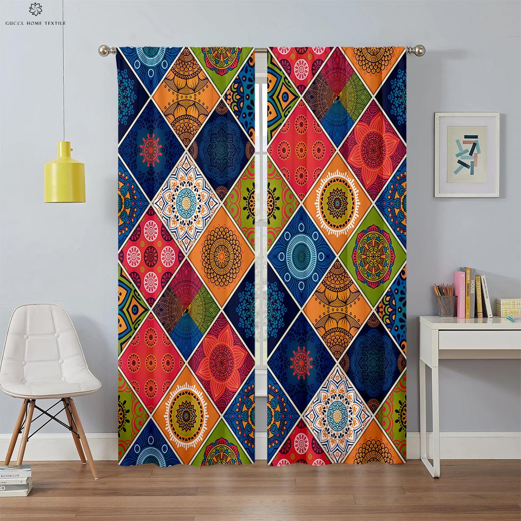 Bohemian Pattern Light blocking Curtains Heat Insulation Custom Bedroom Living Area Kitchen Area Study High Quality